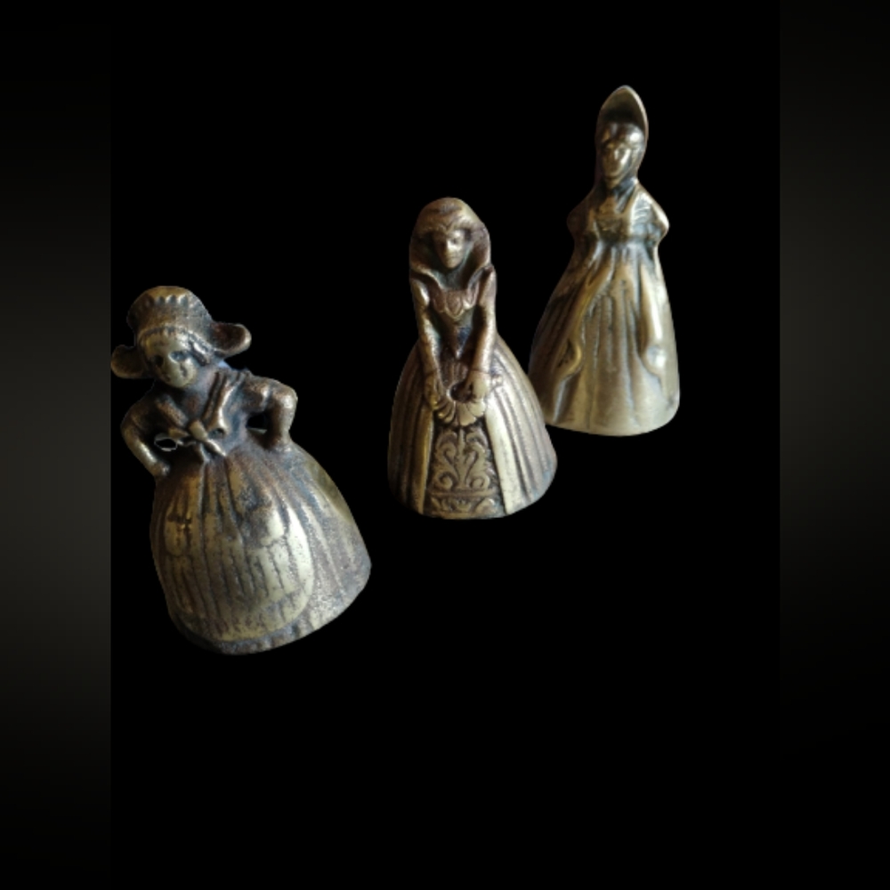 Vintage Dutch Brass Lady Bells Set of 3